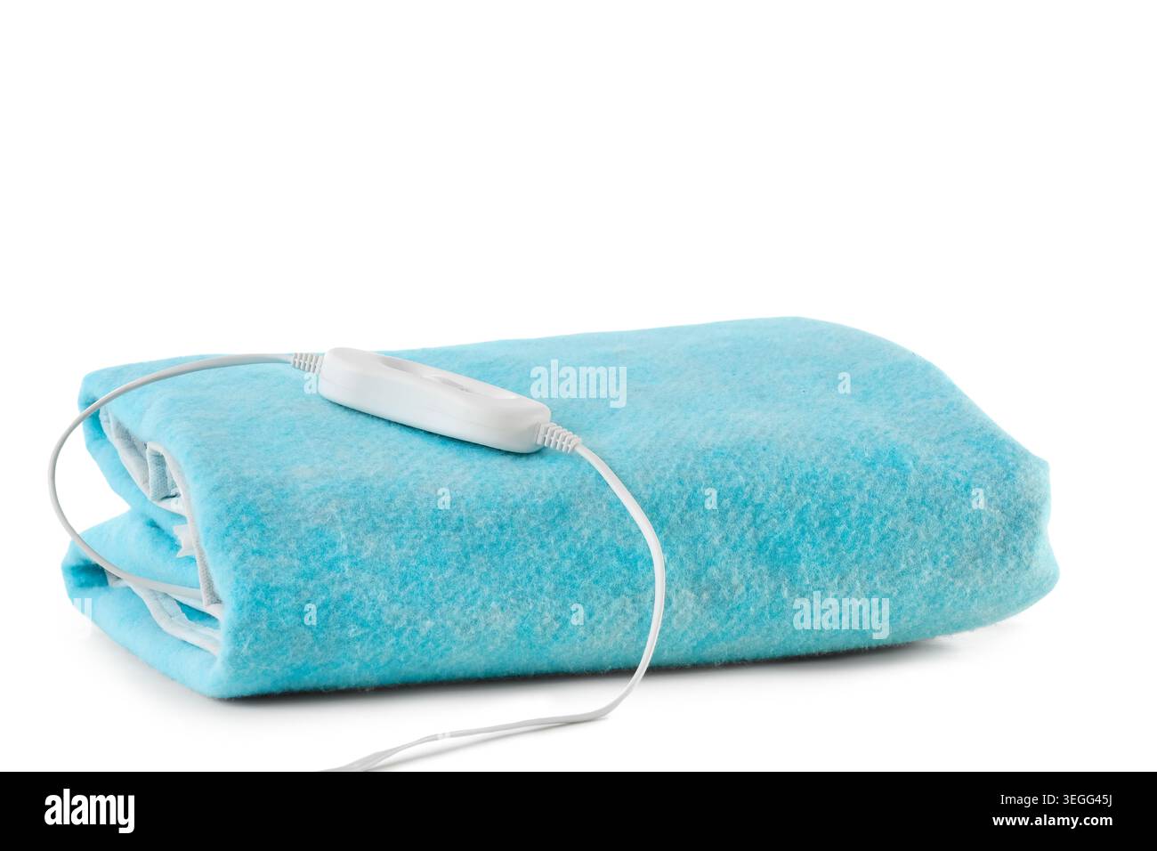 Blue electric heating pad on white background Stock Photo