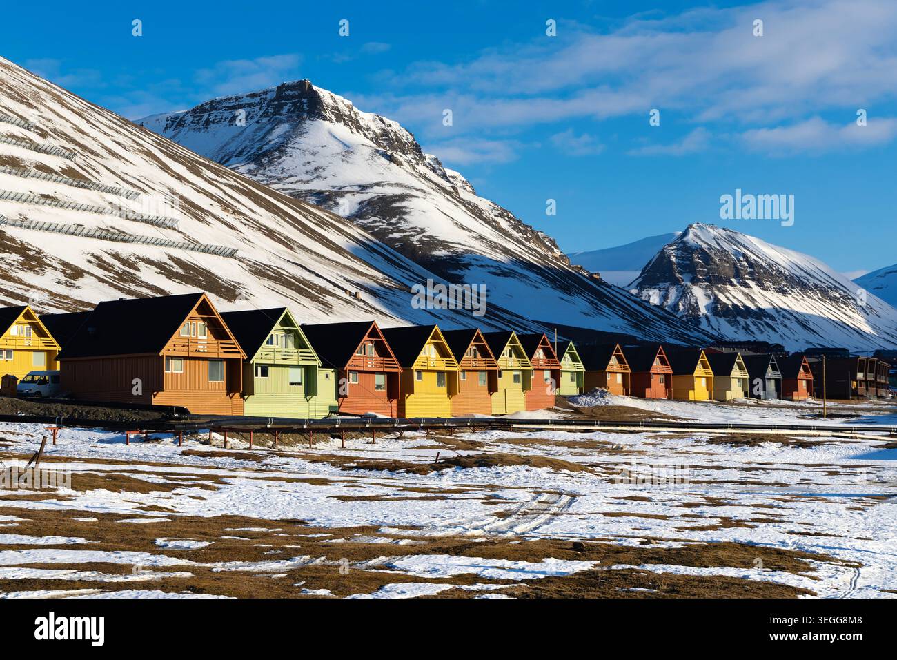 Colourful wooden houses in Longyearbyen, Svalbard Stock Photo