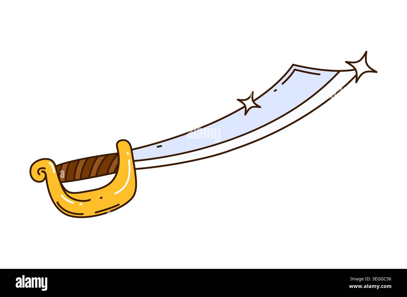 Cartoon pirate cutlass sword icon featuring long curved shiny light ...