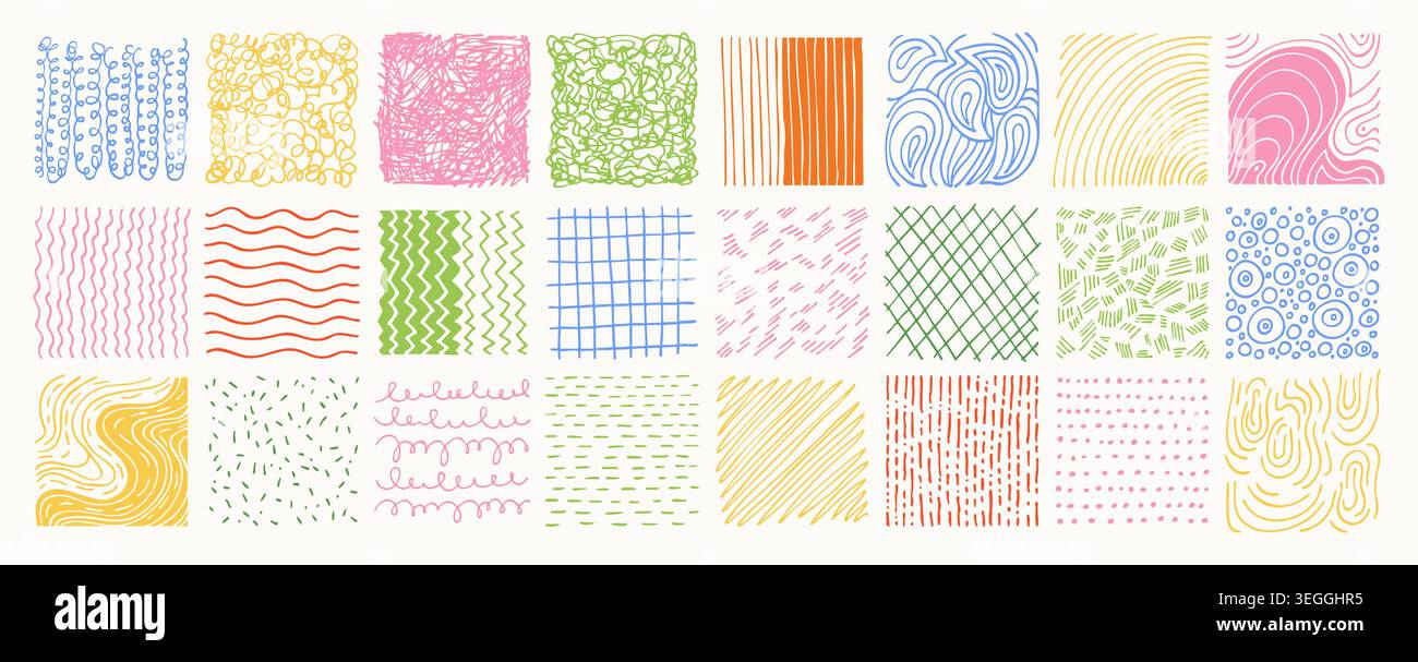 Hand drawn square abstract backgrounds patterns set. Doodle spots ...