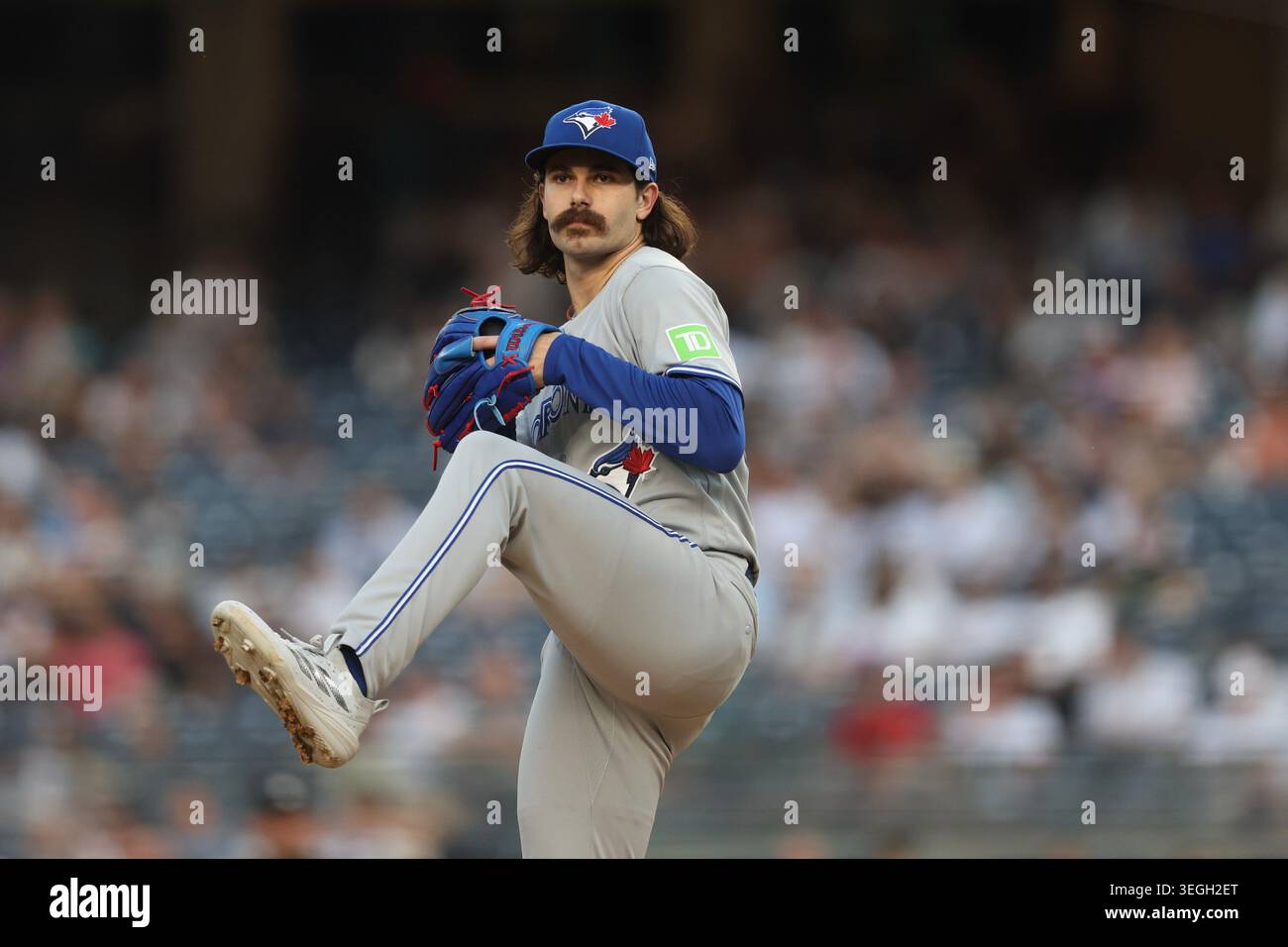 Toronto Blue Jays pitcher Dylan Cease winds up to deliver during the ...