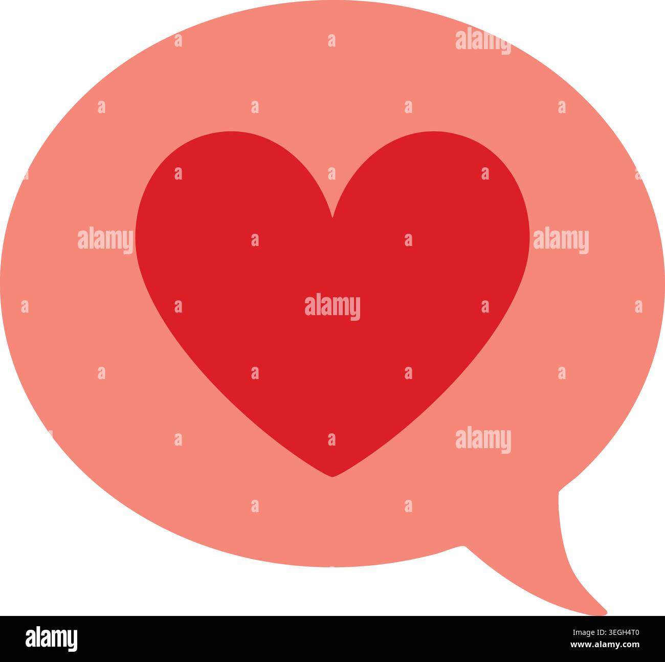 Simple illustration of a coral speech bubble containing a red heart centered inside the rounded shape. Stock Vector