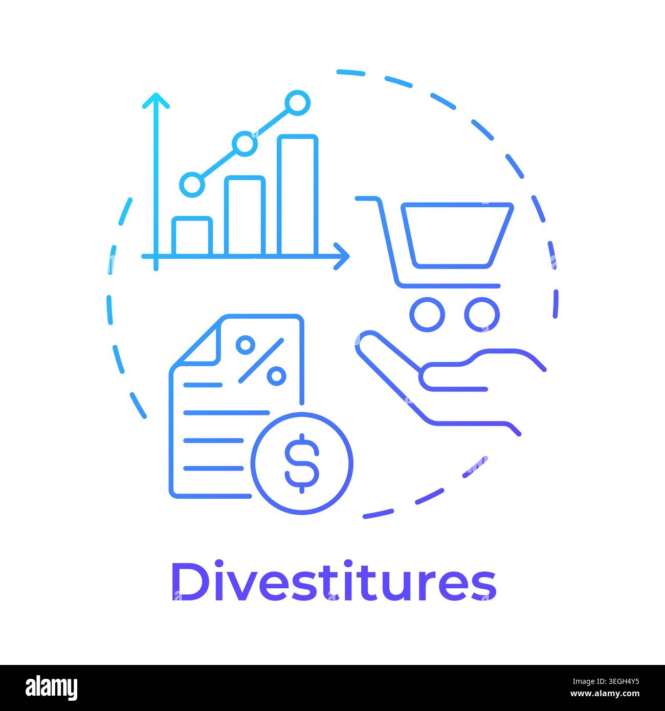 Divestitures blue gradient concept icon Stock Vector