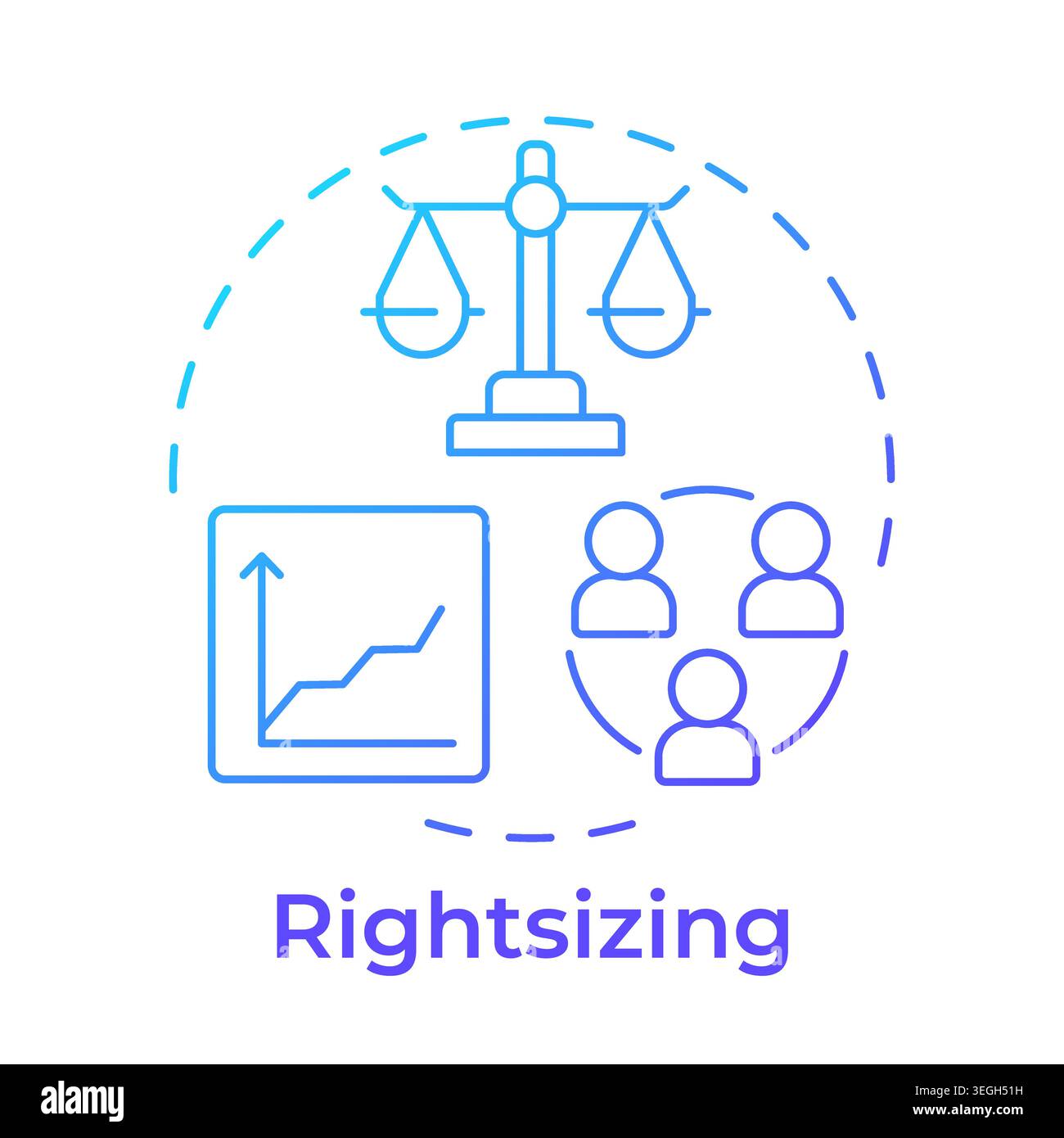 Rightsizing blue gradient concept icon Stock Vector