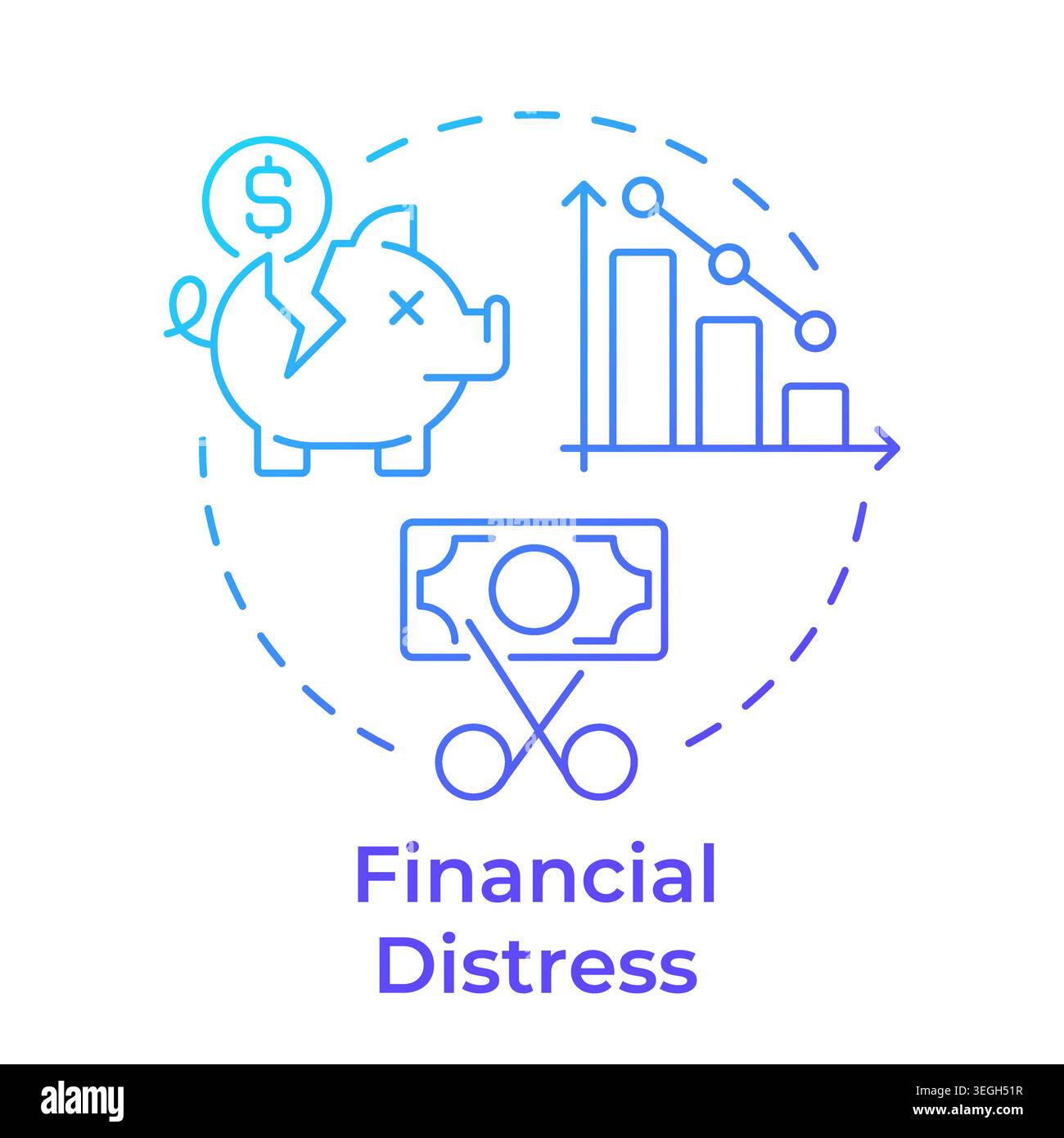 Financial distress blue gradient concept icon Stock Vector