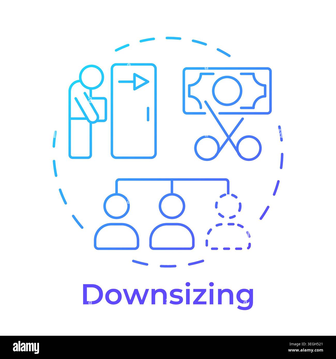 Downsizing blue gradient concept icon Stock Vector