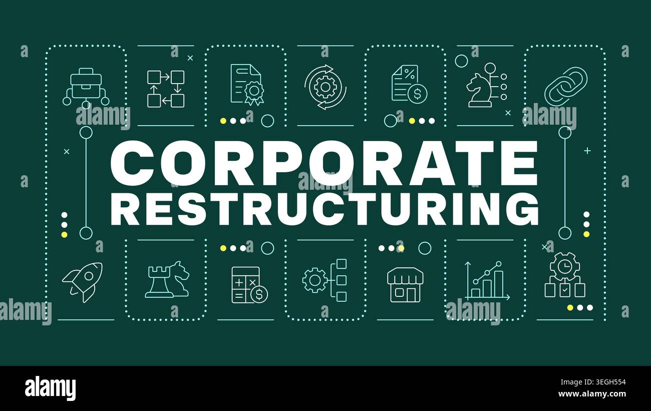 Corporate restructuring dark green word concept Stock Vector
