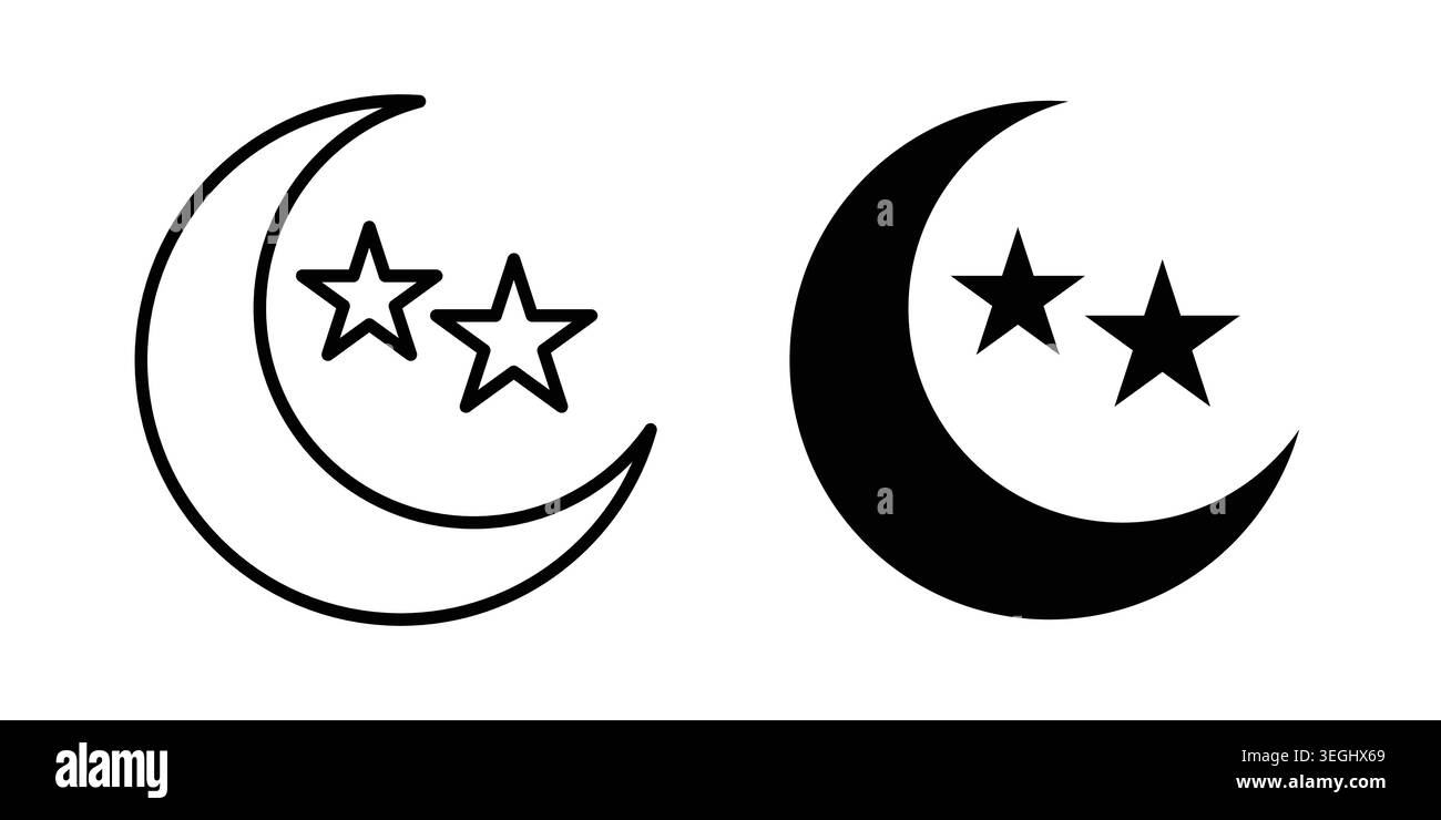 Moon stars icon illustration. Pixel perfect vector graphics Stock Vector