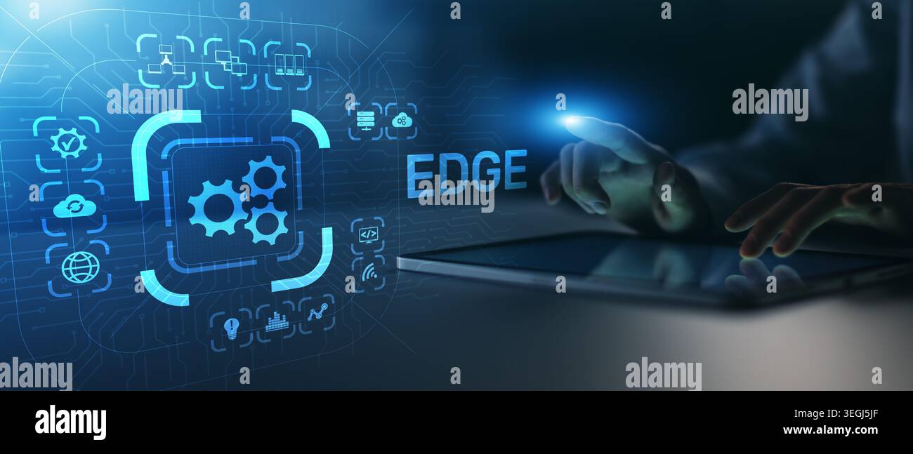 Edge Computing and Data Processing Technologies Illustrated on Digital Interface. Stock Photo