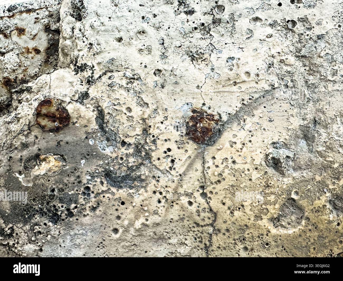 Weathered Concrete Texture with Natural Patterns and Holes Stock Photo