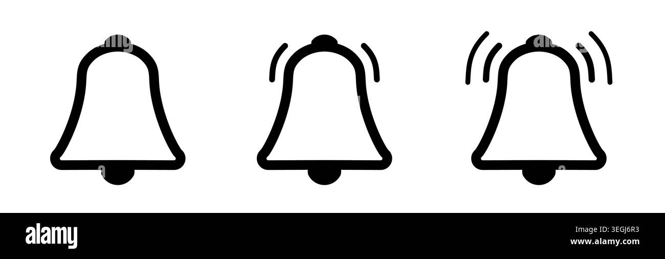 Bell icons outline trio black white minimalist line style Stock Vector