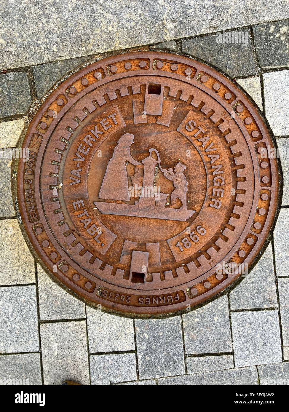 Manhole cover in the streets of Stavanger, Norway - Smartphone Captured Stock Image