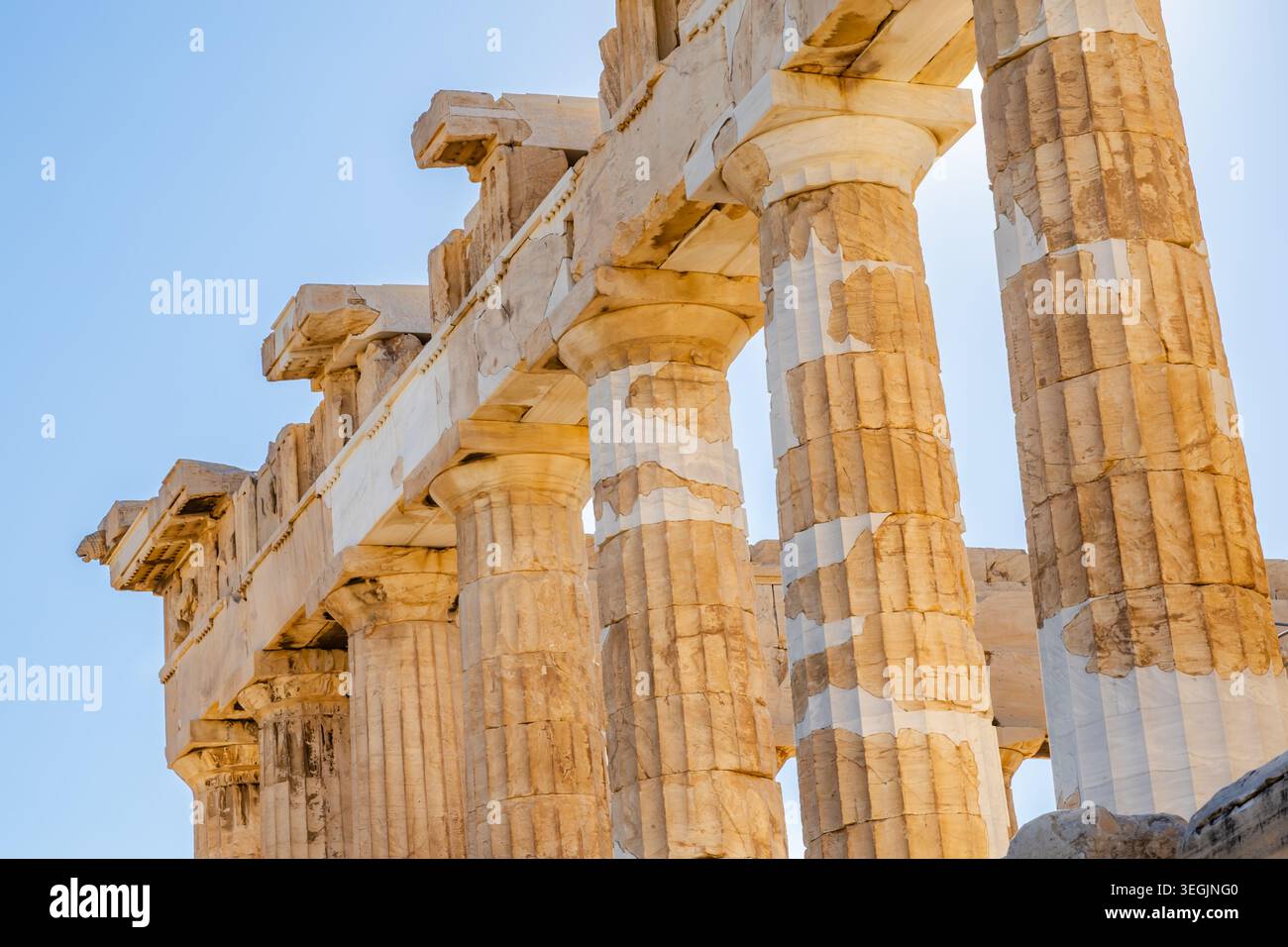 The Parthenon. A close-up of the Doric columns. Acropolis, Athens, Greece, Europe Stock Photo