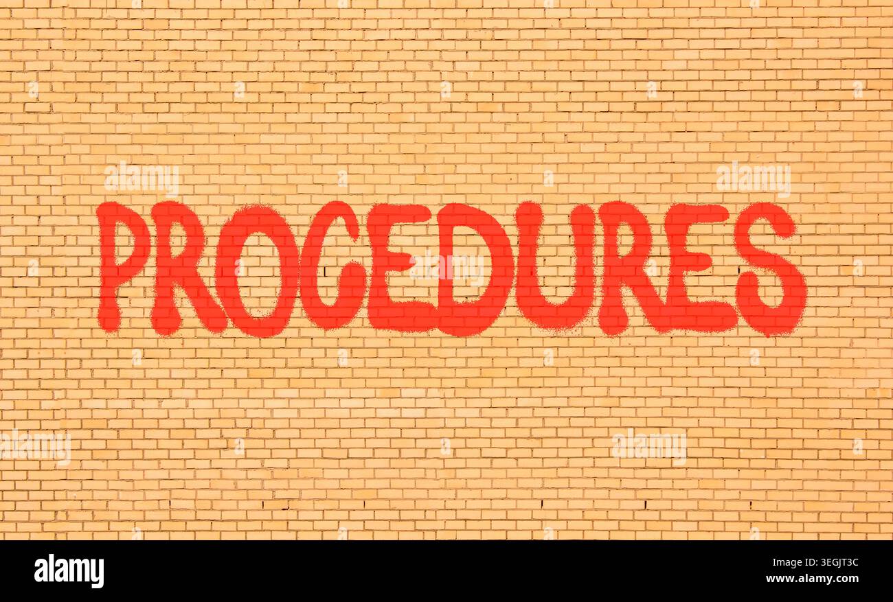 Procedures symbol. Concept word Procedures on beautiful big brown brick ...