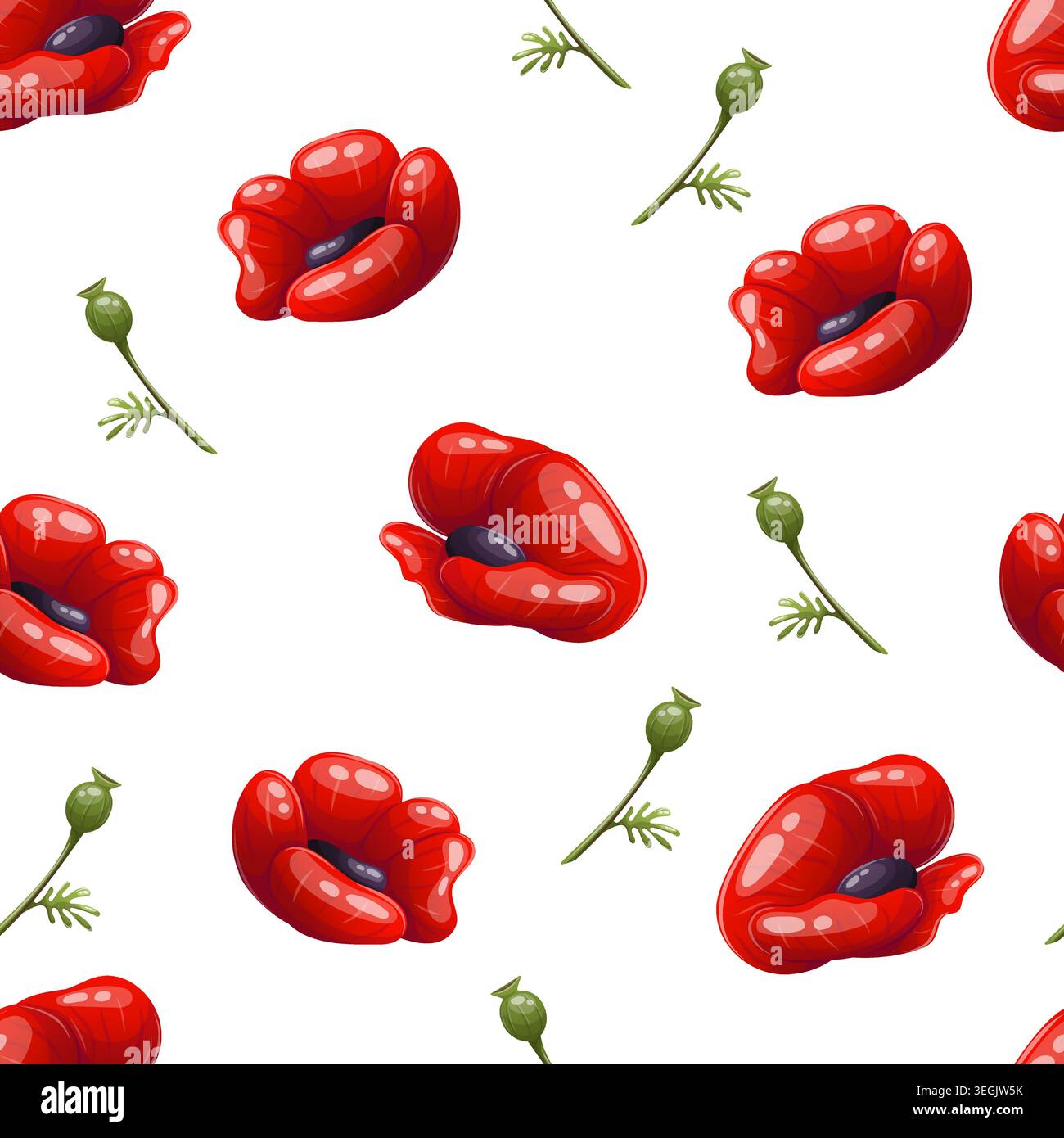 Seamless pattern with red poppies and buds Stock Vector