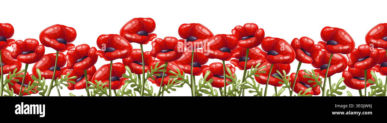 Seamless border of red poppy Stock Vector