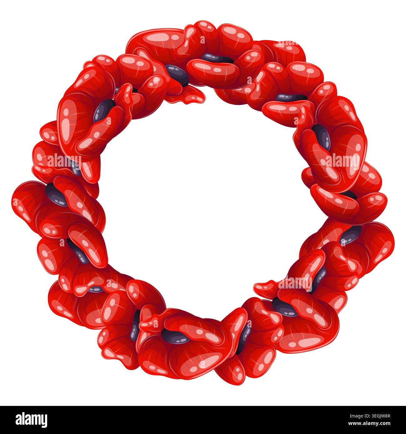 Round wreath with red poppies Stock Vector
