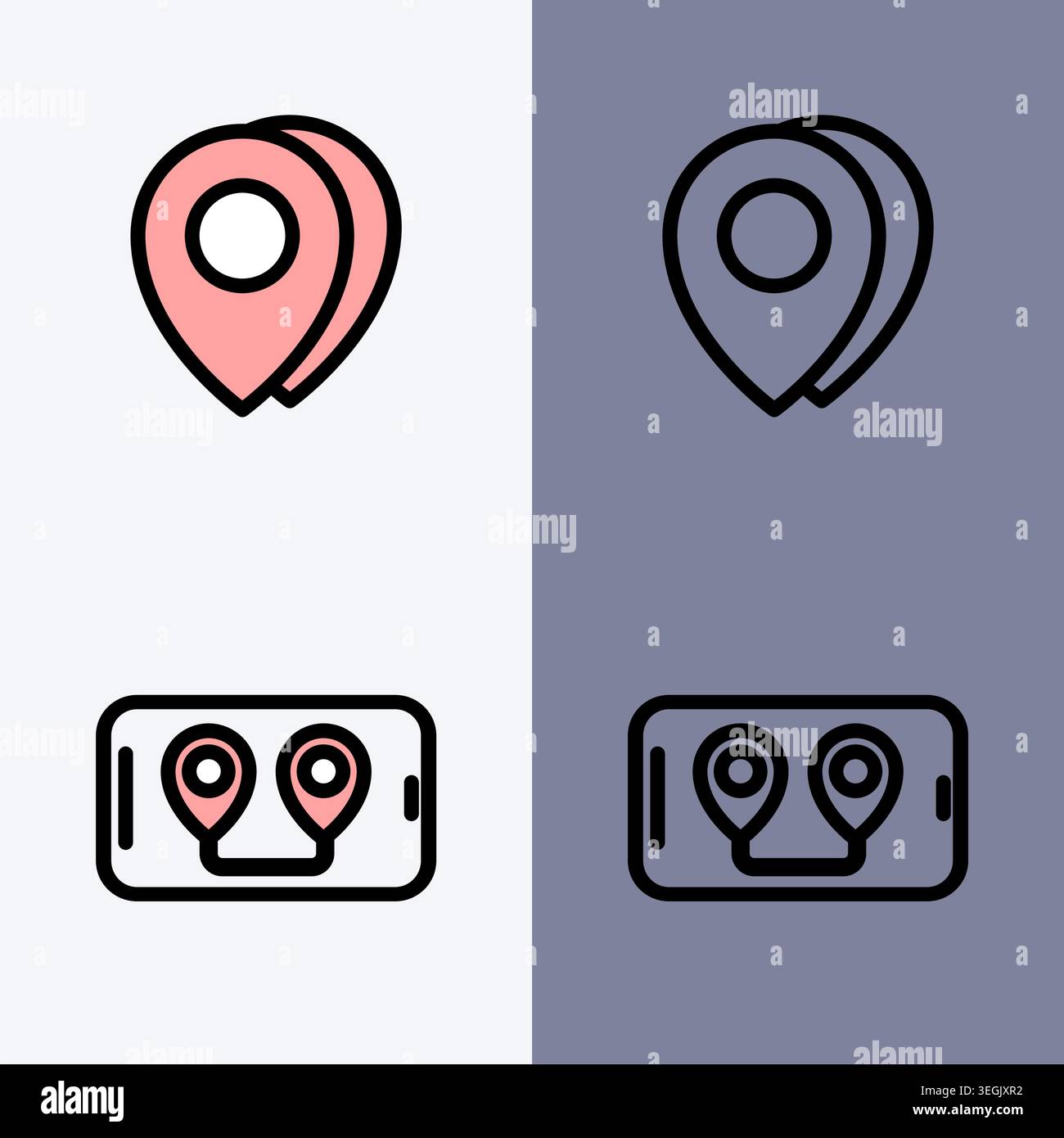 These versatile icons represent dual location tracking and navigation ...