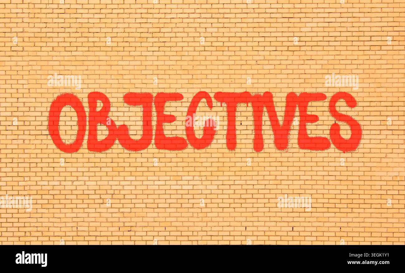 Objectives symbol. Concept word Objectives on beautiful big brown brick ...