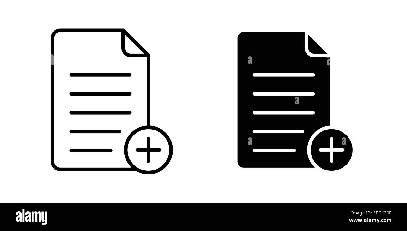 Add document icon logo. Outline style icons with flat versions Stock Vector