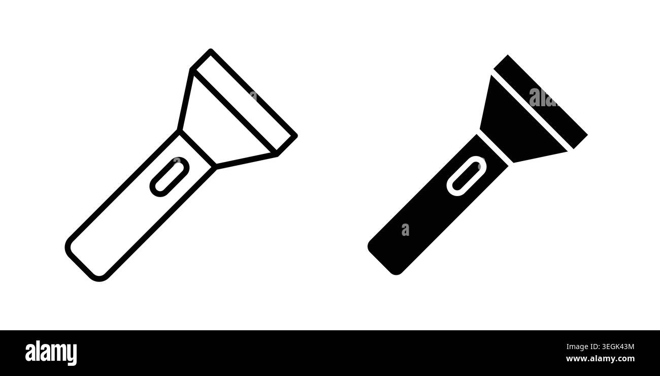 Flashlight icon logo. Outline style icons with flat versions Stock Vector