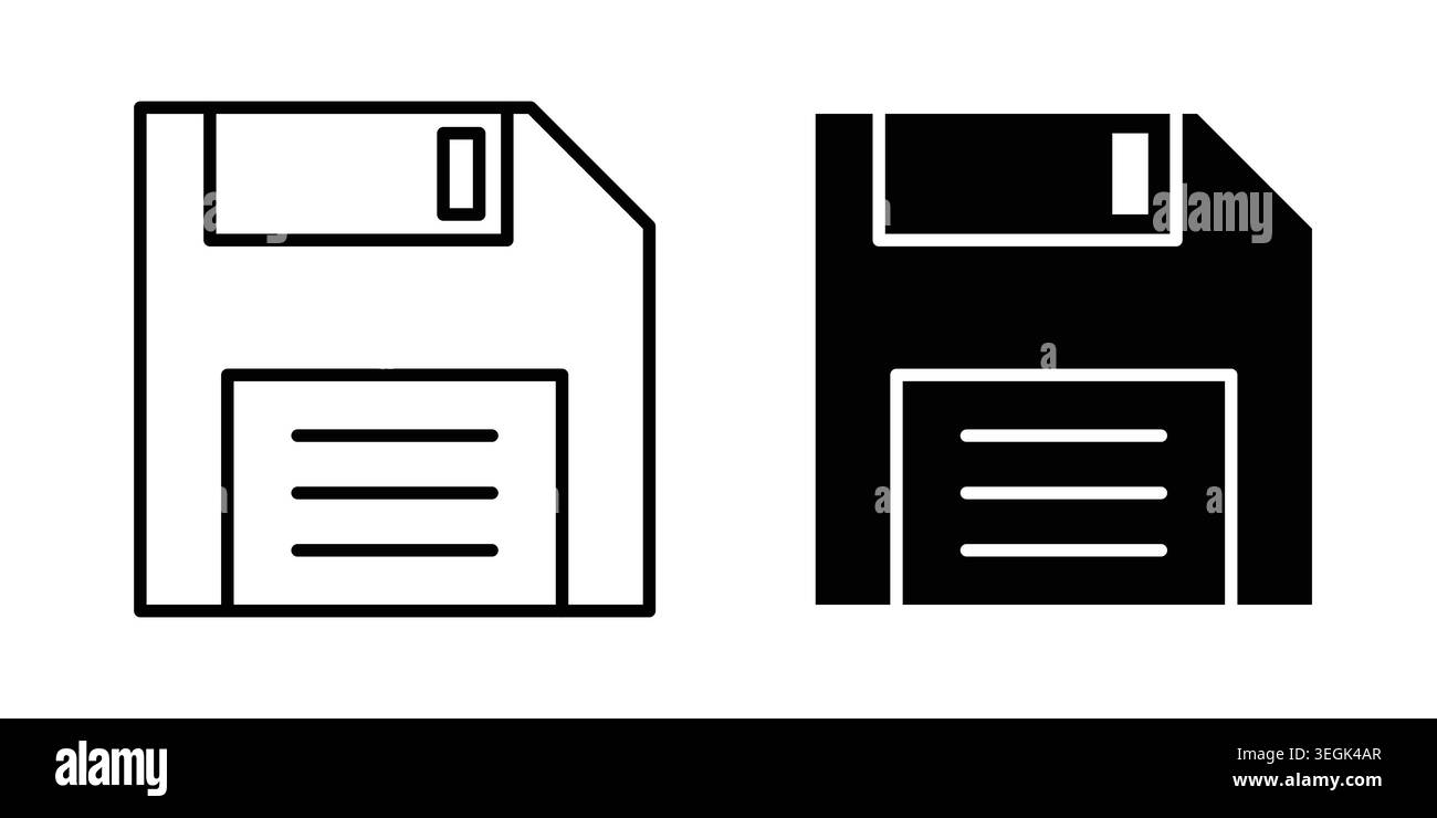 Floppy disk icon logo. Outline style icons with flat versions Stock Vector