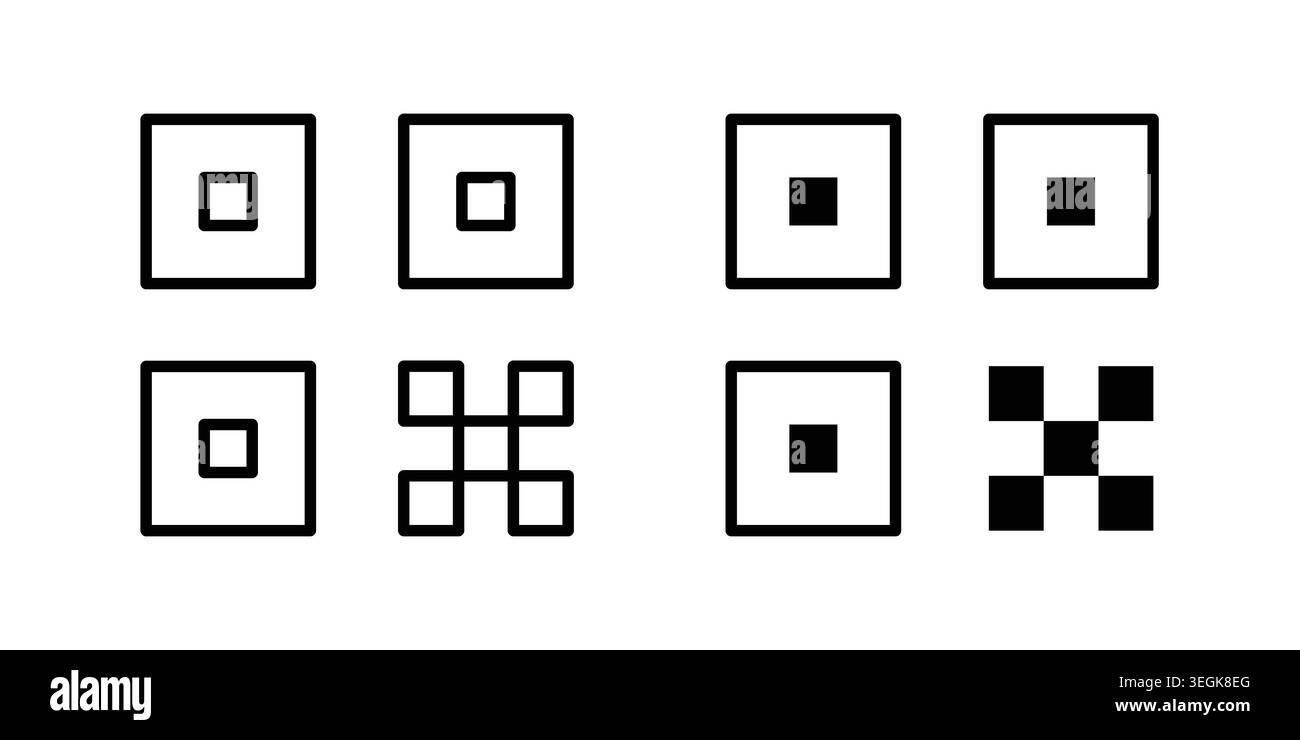 QR code icon logo. Outline style icons with flat versions Stock Vector