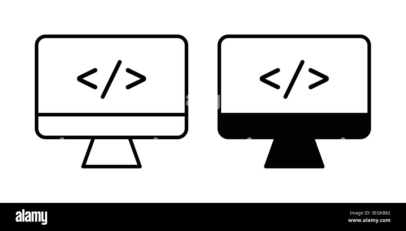Web development icon logo. Outline style icons with flat versions Stock Vector