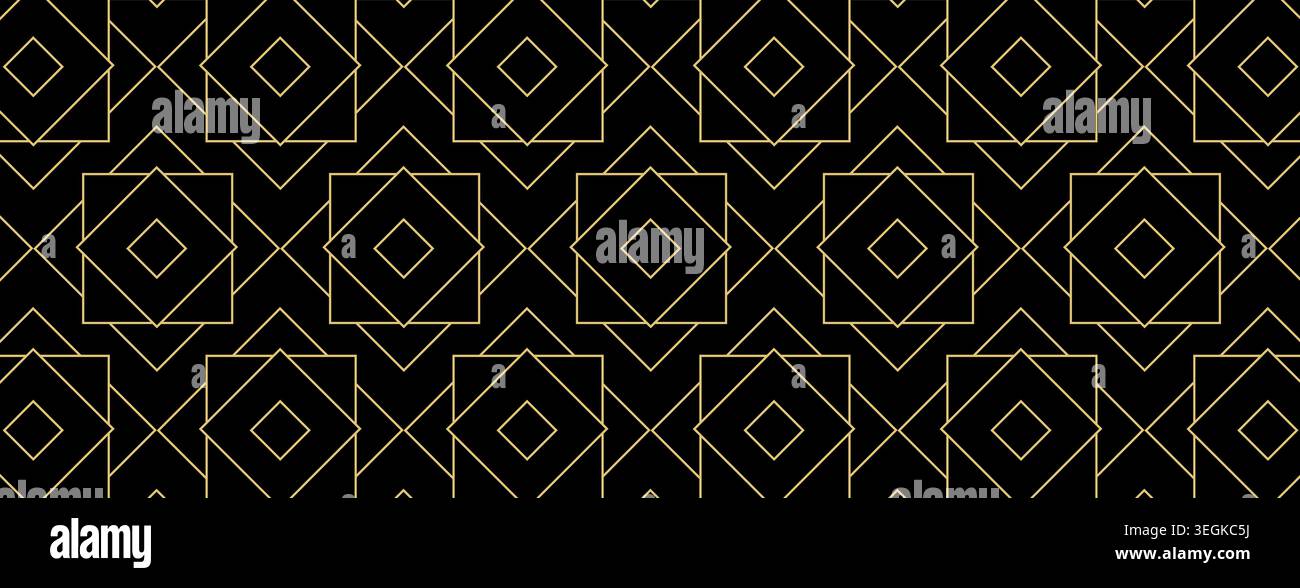 Art Deco Seamless Pattern with Gold Geometric Shapes on Black Background. Vector Stock Vector