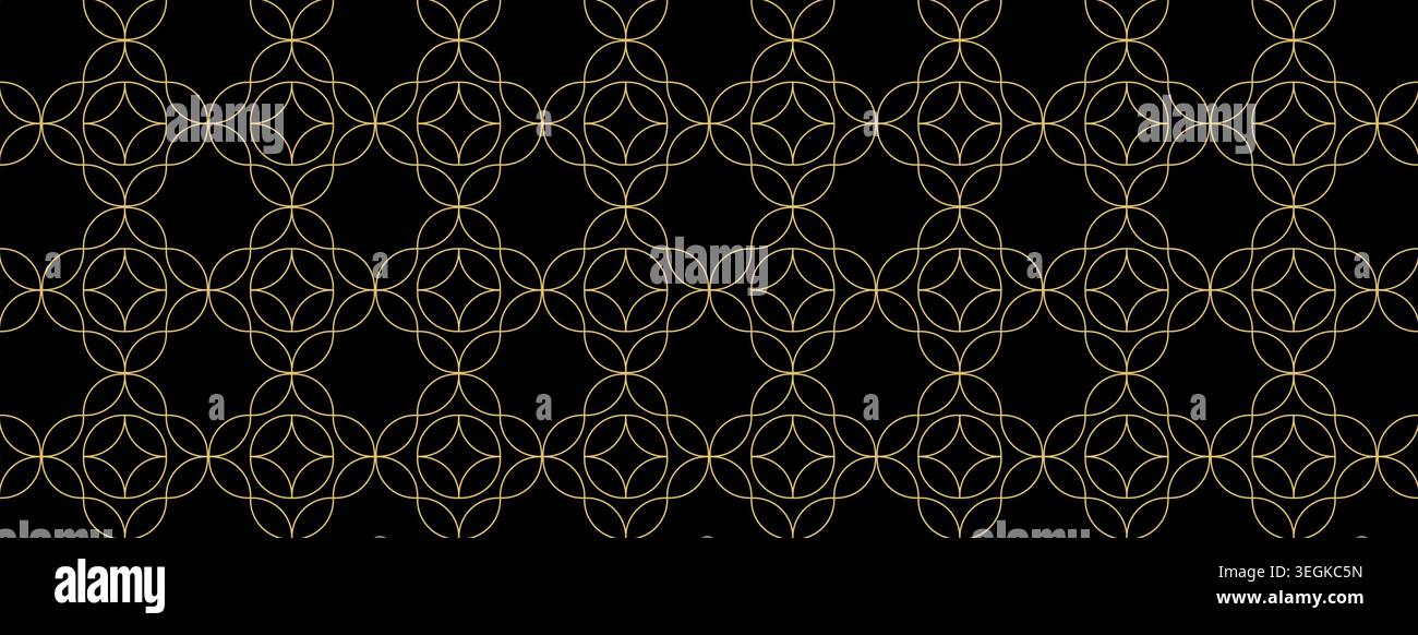 Art Deco Seamless Pattern with Gold Geometric Shapes on Black Background. Vector Stock Vector