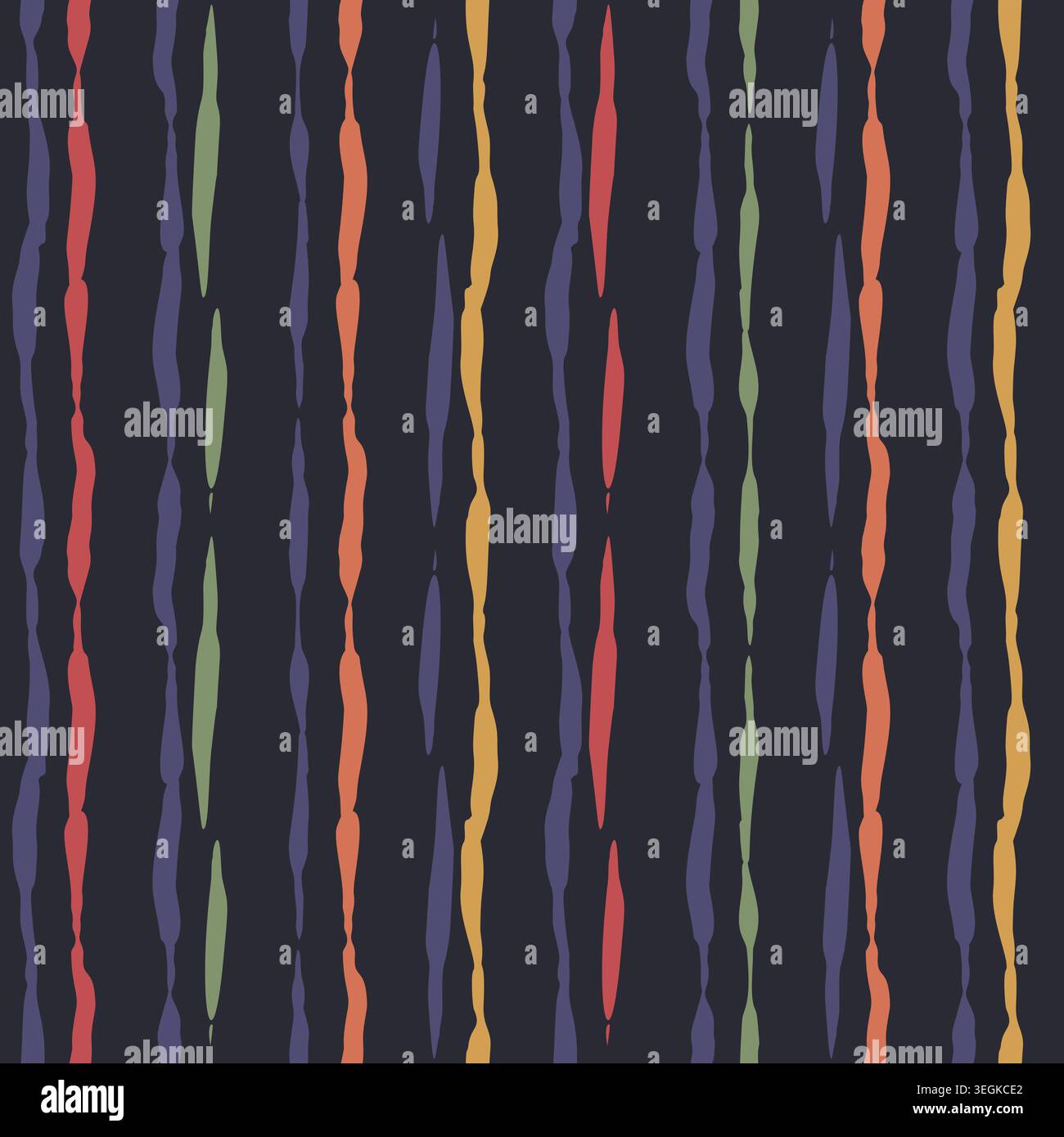 Seamless pattern with handdrawn vertical abstract textured stripes. Earthy lines on a dark navy background Stock Vector