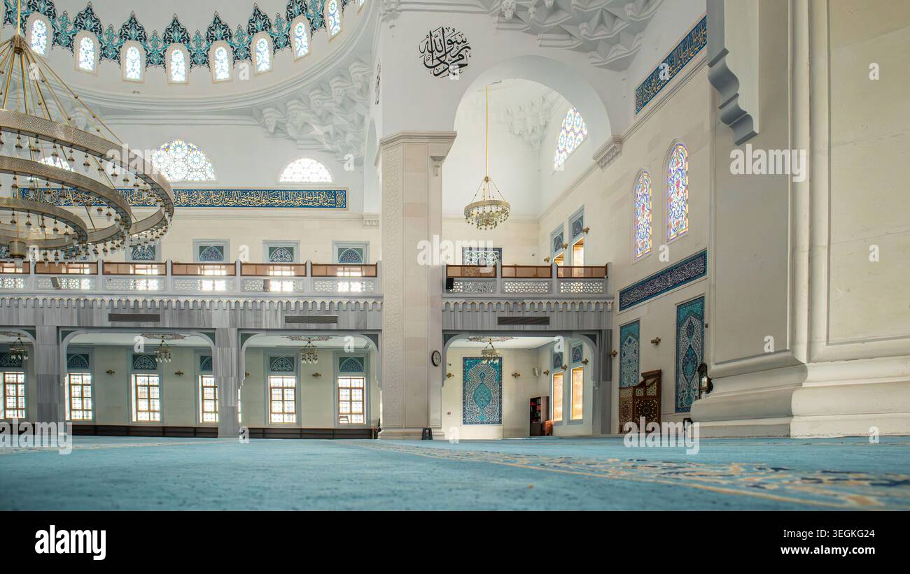Mosque Hall ISTANBUL, Türkiye - April 30, 2026.Large prayer hall in a mosque with ...