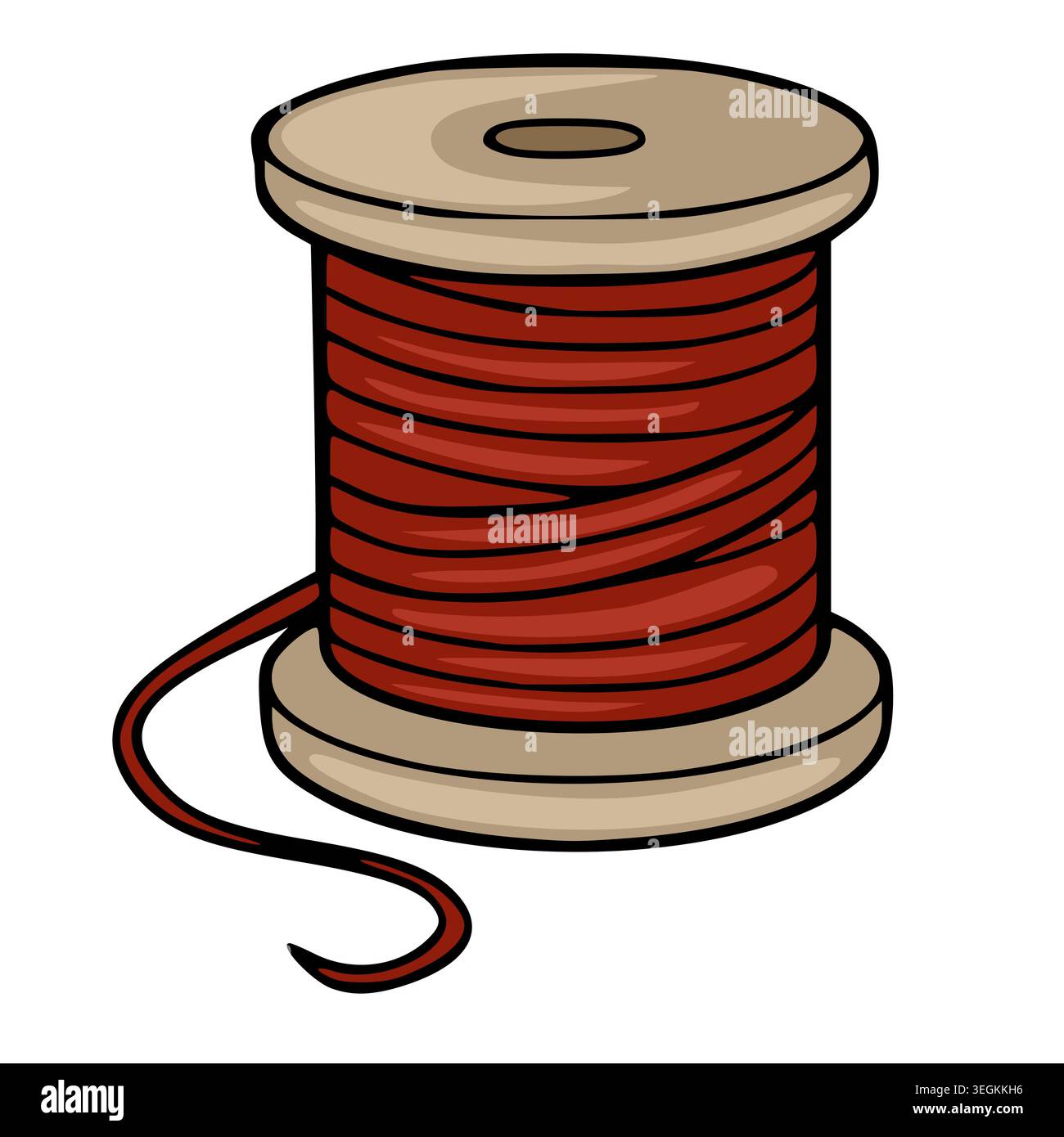 Red thread on a wooden spool vector illustration, sewing craft concept Stock Vector