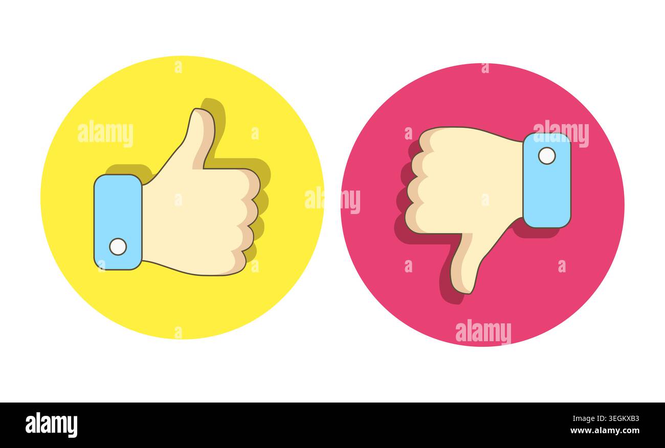 Thumb up and thumb down icons. Flat design. Vector illustration. Stock Vector