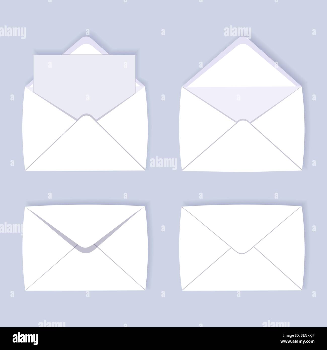White envelopes set. Folded and unfolded. Vector design. Stock Vector
