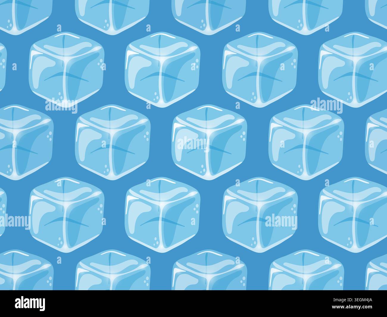 Ice cube seamless pattern on blue background. Vector design. Stock Vector