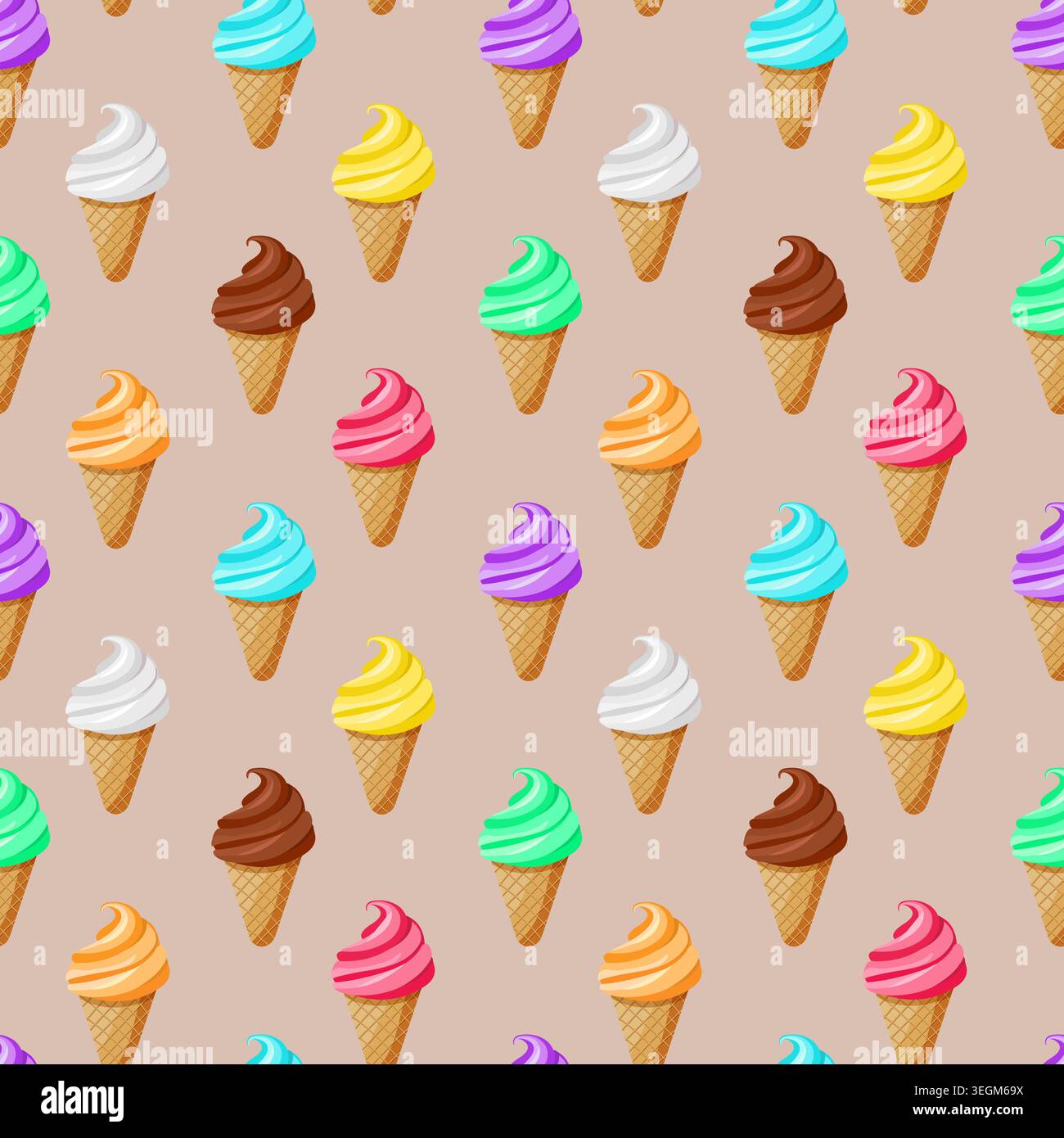 Colorful ice cream cone seamless pattern. Vector design. Stock Vector