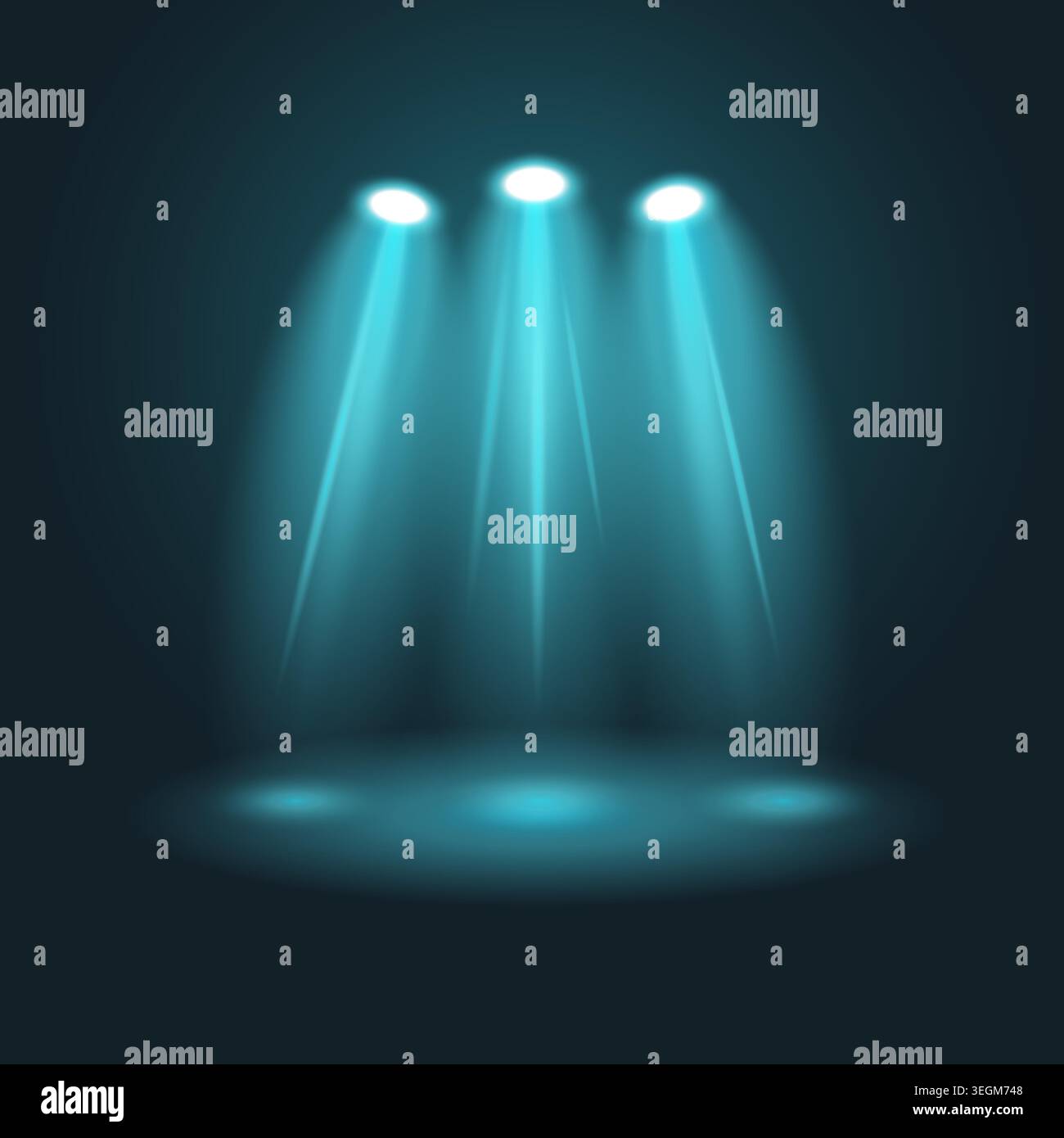 3 Spotlights in blue shadows. Room studio background. Vector design. Stock Vector
