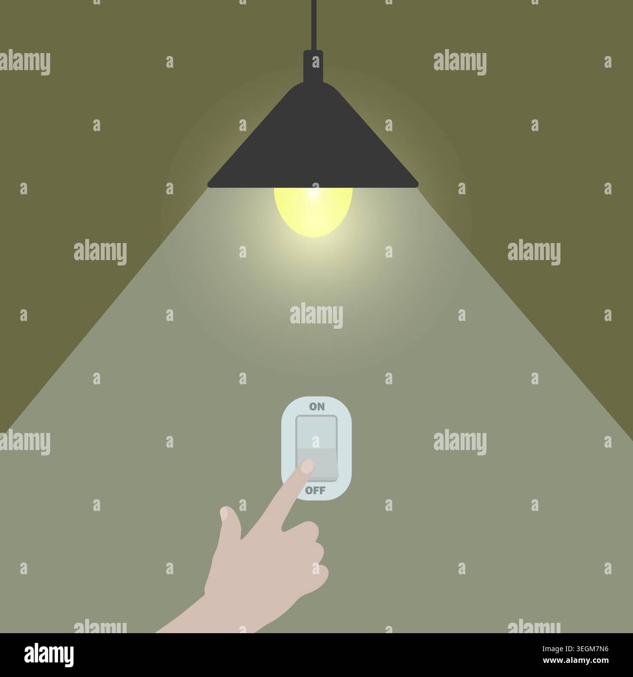Electric control concept. Hand turning off the light. Vector graphic design. Stock Vector