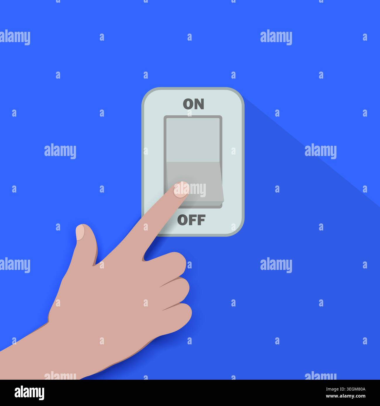 Hand turning off the light. Electric control concept. Vector graphic design. Stock Vector