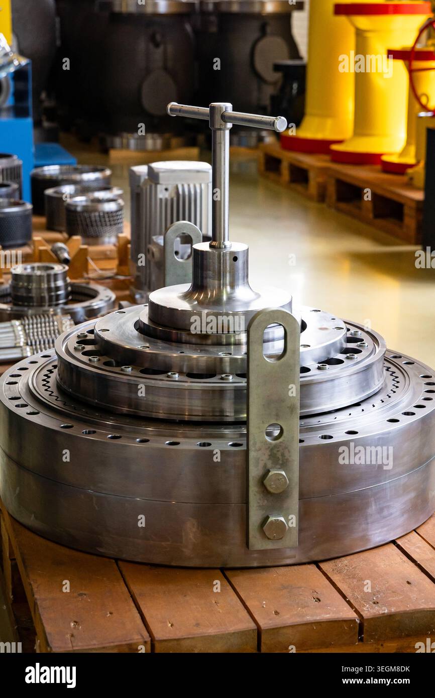 Precision Industrial Machinery Component in Modern Factory Workshop Stock Photo