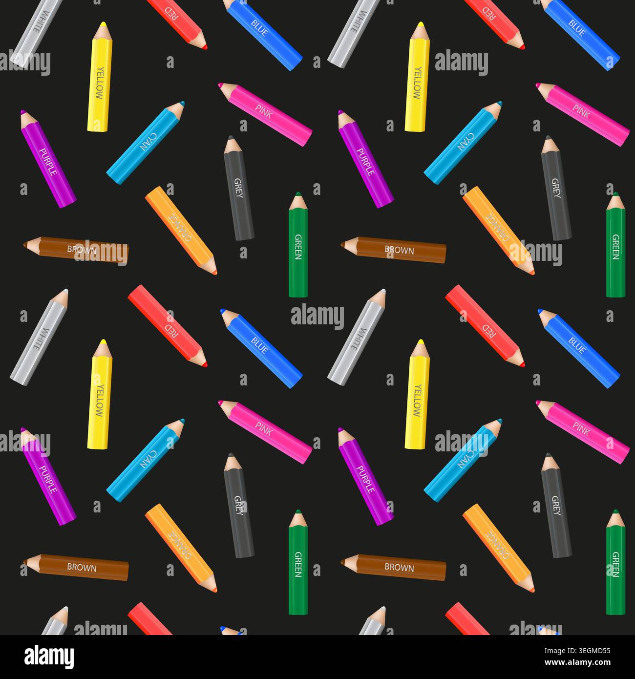 Colorful pencil seamless pattern. Black background. Graphic design Stock Vector
