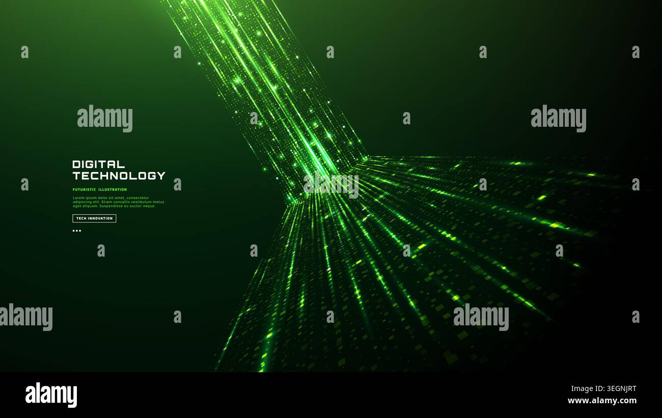 Digital transformation. Green technology concept. Glowing Data flow  Stock Vector