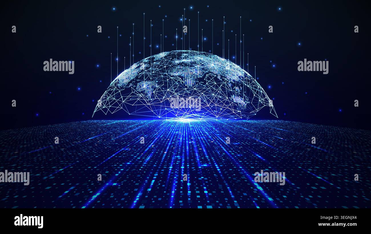 Global digital network connection with glowing world map Stock Vector
