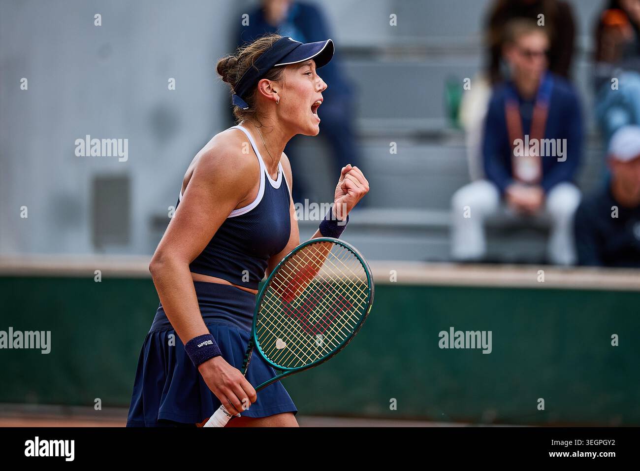 Paris, Ile-De-France, France. 20th May, 2026. Matilde Jorge of Portugal reacts with clenched fist during her Match against Mary Stoiana of United States during the French Open at Roland Garros - Tennis Grand Slam, 20.5.2026 in Paris (Roland Garros), France - Photo: Mathias Schulz (Credit Image: © Mathias Schulz/ZUMA Press Wire) EDITORIAL USAGE ONLY! Not for Commercial USAGE! Stock Photo