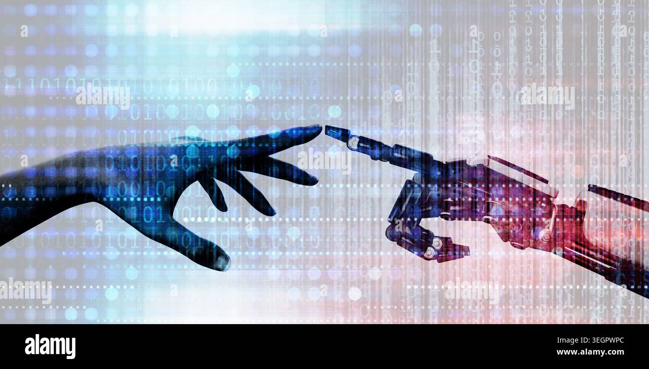 Human Robot Handshake Representing Digital Transformation Technology Future Stock Photo