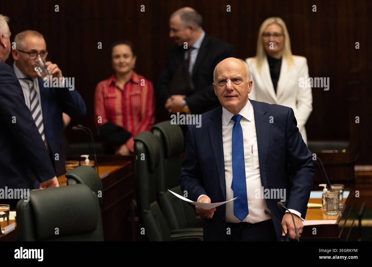 Tasmanian Treasurer Eric Abetz during his budget speech at Parliament ...