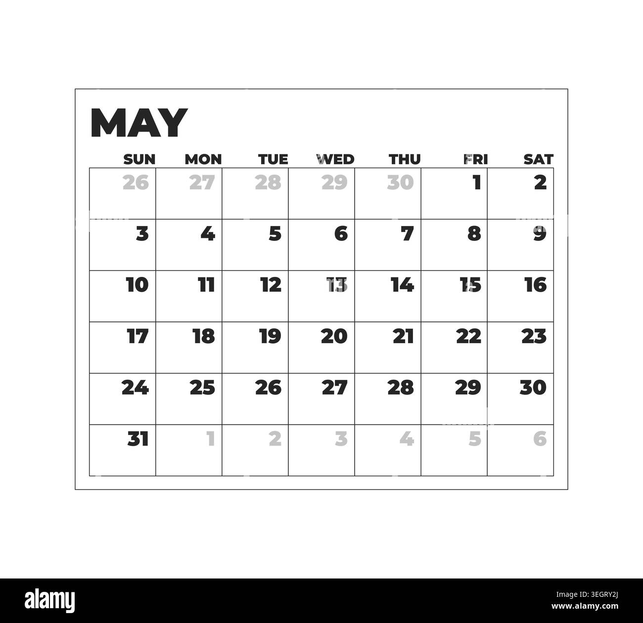 May calendar 2D line object Stock Vector