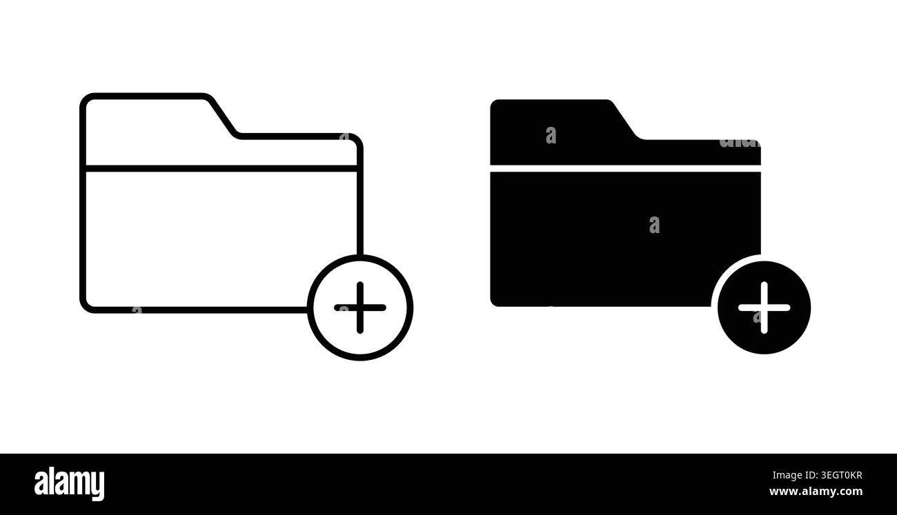 Add folder icon symbol. Vector illustration pack in black color. Stock Vector