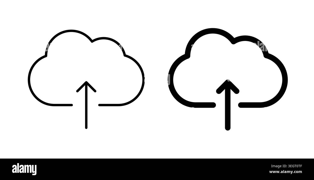 Cloud upload icon symbol. Vector illustration pack in black color. Stock Vector